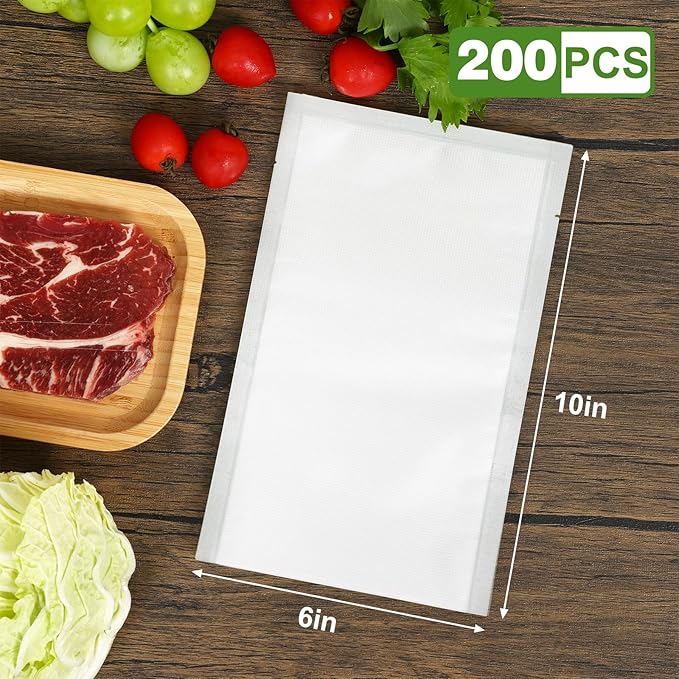Moretoes 200pcs Vacuum Sealer Bags, Pint 6" x 10", BPA Free, Pre-cut Commercial Grade Vac Seal Meal Bags for Food Saver Stora