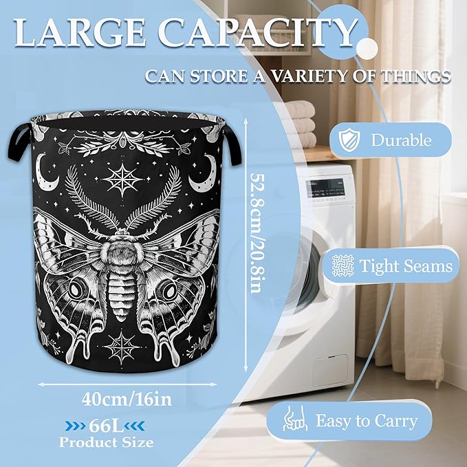 Butterfly Moon Laundry Basket Collapsible Laundry Hamper with Handle, Oxford Clothes Toy Storage Bin for Bathroom Bedroom Roo