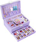 QBestry 3-Layer Jewelry Box for Girls & Teens with Lock and Key, Large Jewelry Organizer with 8 Necklace Hooks & 56 Earring H