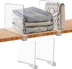 JOY DECOR 2 Pack Acrylic Clear Shelf Dividers for Closets Organizer and Storage Adjustable Vertical Wood Shelf Closet Separat