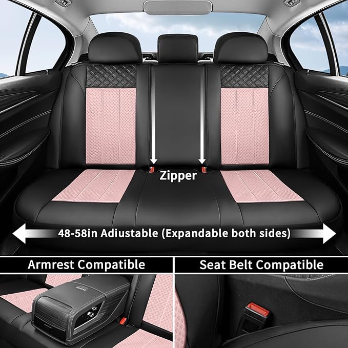FLORICH Pink Car Seat Covers Full Set Leather Mesh Front and Rear Seat Cover Automotive Seat Cushion 5-Seat Driver Seat Cover