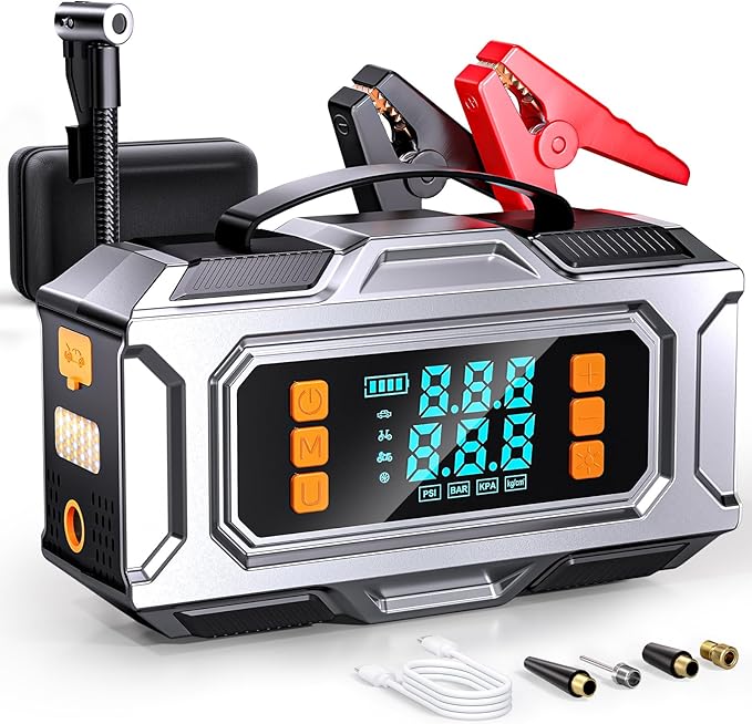 Jump Starter with Air Compressor 8000A Car Battery Jump Starter (9.0 Gas/8.0L Diesel) 180PSI Car Battery Jumper Starter
