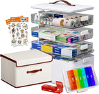 Large Medicine Cabinet Organizer with Tall Bottle Storage Bin & 7-Day Pill Box, 4-Tier Medicine Storage Organizer, Family Fir