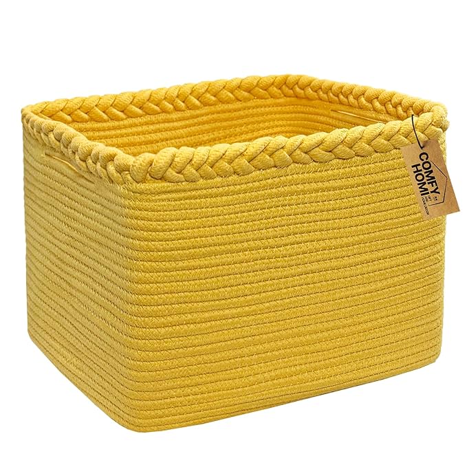 COMFY-HOMI Square Woven Cotton Rope Basket for Organizing, Gift Baskets for Handles, Empty Gift Baskets, Toy Basket for bins|