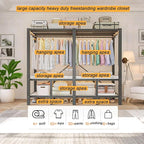 66.1in Foldable Portable Wardrobe Closet, Heavy Duty Garment Rack with Cover, Freestanding Covered Metal Clothes Rack, Armoir