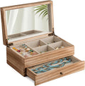 Meangood Jewelry Box Organizer for Women, 2 Layer Large Jewelry Storage Case, Rustic Wooden Jewelry Box with Mirror & Ring Tr