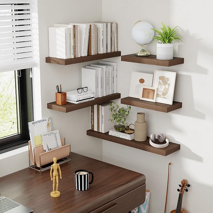 40 Inch Floating Shelves, 8 Inch Deep Floating Shelves for Wall, Hanging Shelf with Invisible Brackets, Deep Shelves for Bath