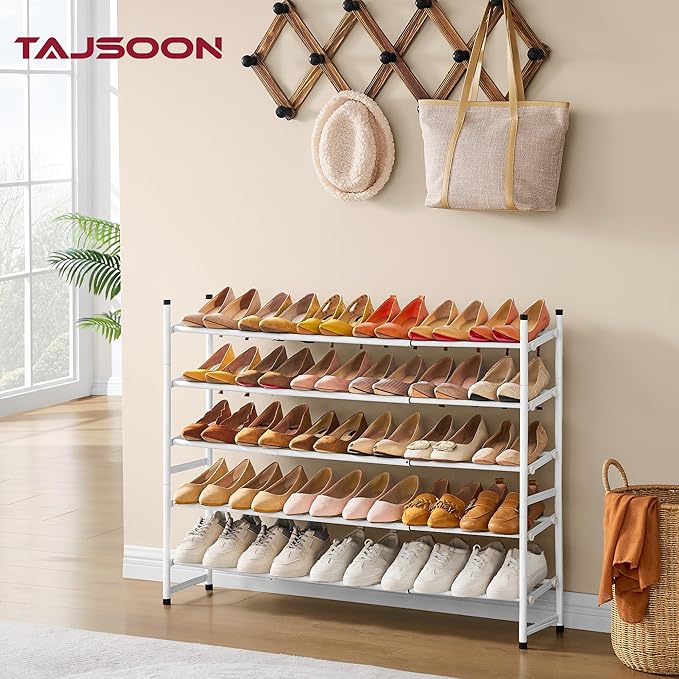 Tajsoon Expandable Shoe Rack for Closet 5 Tier, 29“-41“Adjustable & Stackable Shoe Shelf Storage, Metal Shoe Rack Organizer f