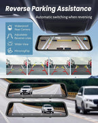 4K Rear View Mirror Camera with Carplay&Android Auto,12" Mirror Dash Cam Front and Rear with Voice Control for Cars&Trucks,Sm