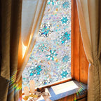 Niviy Christmas Window Clings, Stained Glass Window Film for Xmas Decals Holiday Snowflake Christmas Home Office Decorations for Indoor Outdoor (16.93 x 39.37inch)