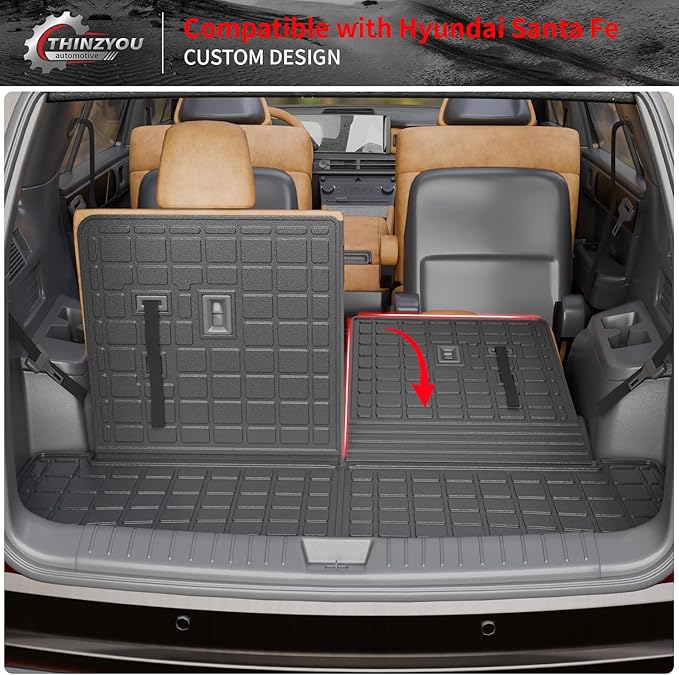 Floor Mats Compatible with 2024 2025 2026 Hyundai Santa Fe Cargo Liner Fit Gas&Hybrid TPE All Weather Back Seat Cover Protector Santa Fe Accessories (Trunk Mat with Backrest Mat+Floor Mats)