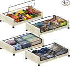 Under Bed Storage with Wheels, XXL 60L Under the Bed Storage Bins, Underbed Storage Containers with Lids & Label, Rolling Met