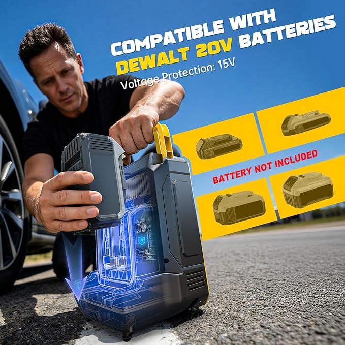5X Faster Tire Inflator Portable Air Compressor, 160PSI Cordless Air Pump Compatible with Dewalt 20V Battery with Digital Pressure Gauge, LED Light, Deflator & Auto Shut-Off for Car, Motorcycle, Truck