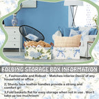 Boao 3 Pcs Blue Hydrangea Bow Storage Bin Flowers Collapsible Large Storage Baskets for Gifts Canvas Laundry Basket Foldable 
