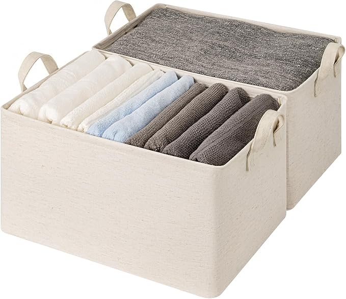 StorageWorks Storage Bins, Shelves Baskets for Organizing, 45L Extra Large Fabric Closet Organizers with Handles, Metal Frame