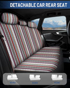 Baja Saddle Blanket Car Seat Covers Front Set with Seat Belt Pads, Washable Breathable Striped Woven Cloth Seat Covers for Ca