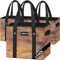 Reusable Grocery Bags - Heavy Duty Reusable Shopping Bags with Hard Bottom & Long Handles, Foldable Large Tote Bags with Box Shape to Stand Up - for Kitchen, Picnic, 3 Pack, Rustic Brown