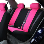 FH Group Car Seat Covers Flat Cloth Automotive Pink Full Set, Rear Solid Bench Universal Fit Combo Steering Wheel Cover & Seat Belt Pads Car Seat Protector for Cars Trucks SUV Interior Accessories