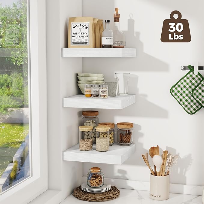 Fun Memories 12 Inch Square Floating Shelves 3 Pack - Wall Shelves with Invisible Brackets, Small Floating Shelves for Wall, 