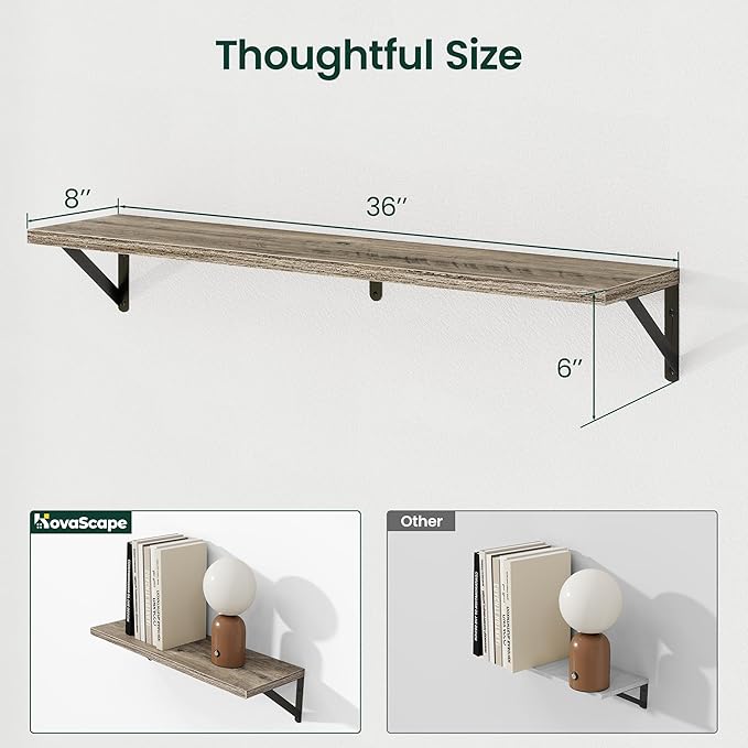 Floating Shelves, 8 Inch Deep Rustic Wood Wall Storage, 36W x 8D Wall Shelves Set of 2, Heavy Duty Metal Brackets, Industrial