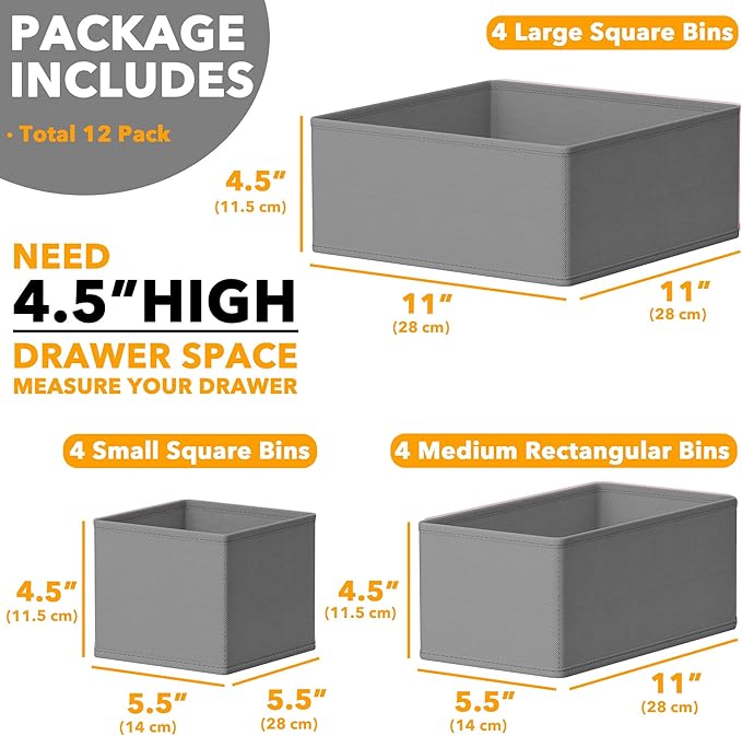 SpaceAid Drawer Organizer Clothes, 12 Pack Dresser Organizer Bins for Nursery, Closet Organization and Storage Dividers for C