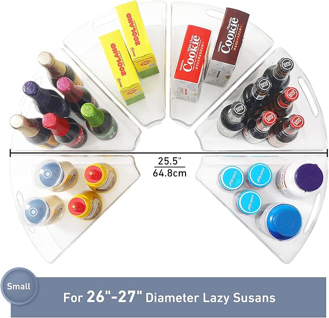 Leeden Lazy Susan Organizer for 26" Diameter Corner Lazy Susan, Plastic Kitchen Cabinet Storage Bins with Handle, 6 Packs, 1/