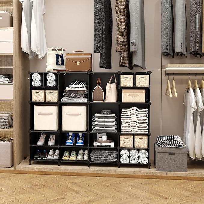 AWTATOS Cube Storage Closet Organizer Storage 12 Cube Shelves, Large and Small Cubes, DIY Portable Closet Clothes Storage She