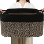 65L Large Blanket Basket,21"x16"x12" Rectangle Storage Bin with Handles,Woven Rope Laundry Basket for Toys, Clothes,Pillows,M