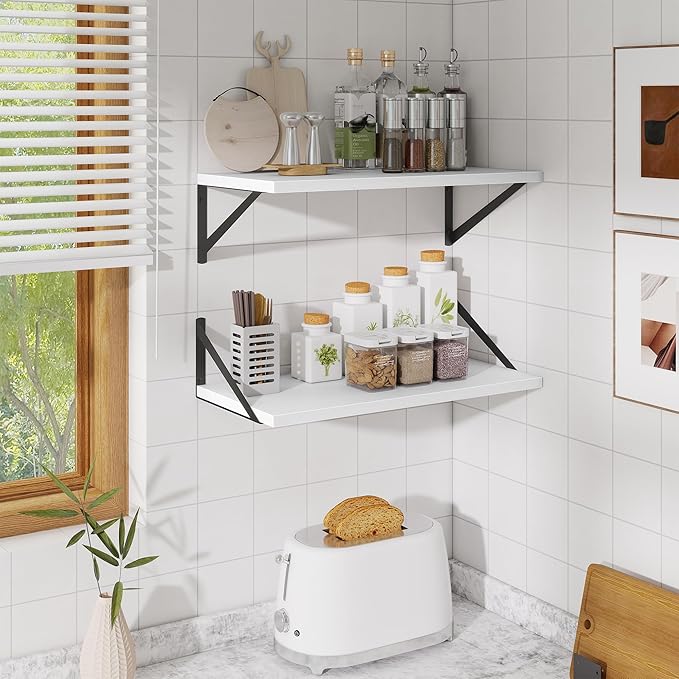 Deep Floating Shelves,24" Wx10 D Floating Shelf for Wall Set of 2,Hanging Storage Shelf with Metal Brackets,Wide Display Wall