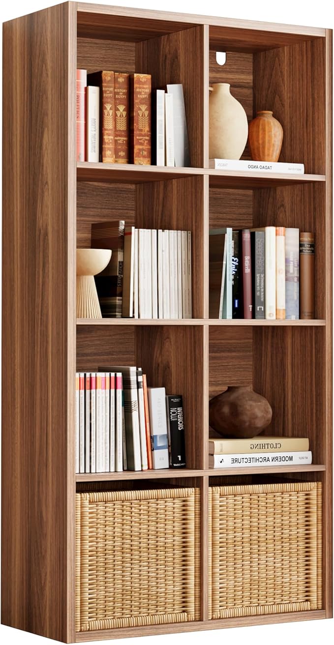 IROCNK Bookshelf, 8-Cube Storage Cube Shelf Organizer, Extra Thick Frame Horizontally & Vertically Reversible Bookcase with O
