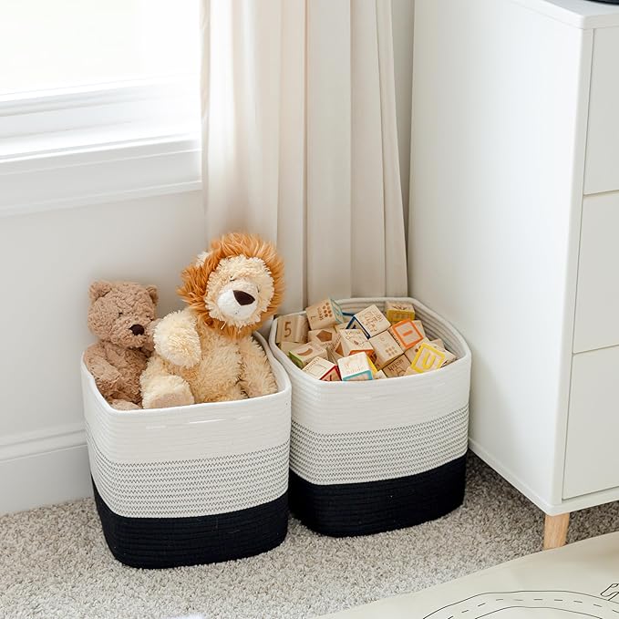 NaturalCozy Storage Cubes 11 Inch Cotton Rope Woven Baskets for Organizing, 3-Pack | Cube Storage Bin | Square Storage Basket