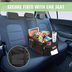 FUNNy elf Car Seat Organizer - Passenger Seat Organizer, Collapsible Car Storage with Partitions & 4 Cup Holders for Front Seat or Back Seat (Red)