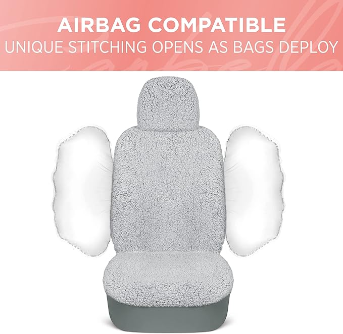 Carbella Plush Sherpa Fleece Car Seat Cover, 1 Piece Gray Seat Cover for Cars with Soft Cushioned Touch, Cute Automotive Inte