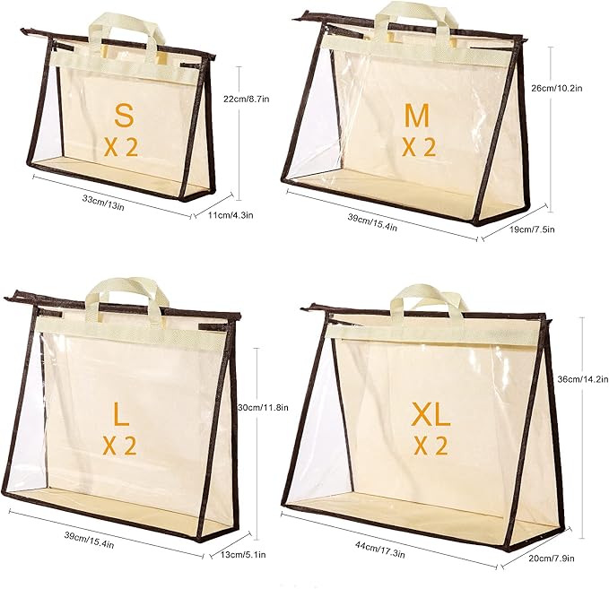 CINPIUK Clear Handbag Storage Bags Purse Organizer for Closet, Zipper Hanging Storage Bag for Handbags, S, 2PCS