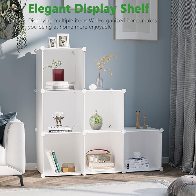C&AHOME 6-Cube Storage Organizer, Stackable Storage Cubes Shelves, Portable Bookshelf, Plastic Clothing Storage Closet Organi