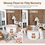 Teddy Bear Storage Basket for Nursery – Large 15"x11" Cotton Rope Bin with Soft Embroidered Bear Patch – Gender Neutral Toy O