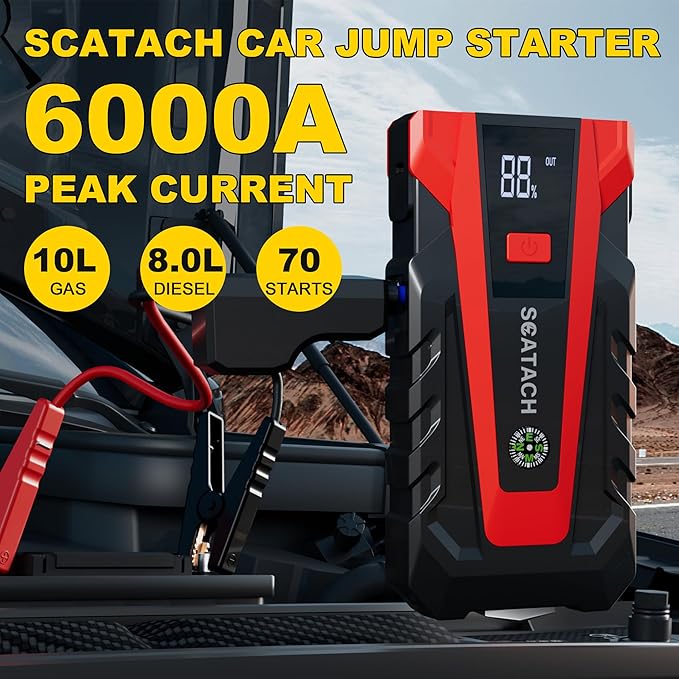 Scatach 6000A Car Battery Jump Starter,12V Portable Jump Starter Battery Pack (up to 9.0L Gasoline and 7.0L Diesel Engine),
