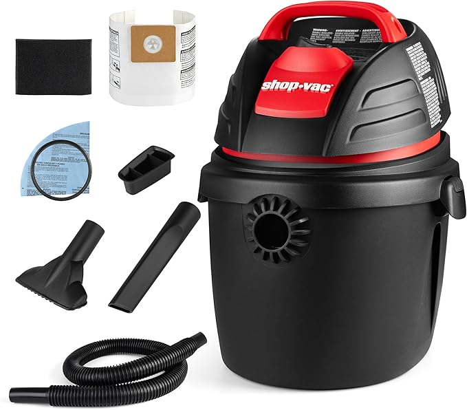 Shop-Vac 9303511 2.5 Gallon Wet Dry Vacuum, 2.5 Peak HP, 1.25 Inch Diameter x 4 Foot Hose, 12 Ft Cord Length, Wall Mounted, I