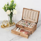 Pinzoveco Jewelry Box for Women, Rustic Wooden Jewelry Organizer Box for Storage Earrings Rings Necklace Bracelet, Farmhouse 