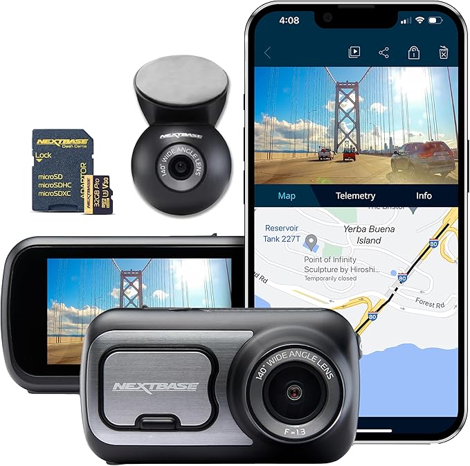 Nextbase 422GW Dash Cam Front + Rear Window Camera with 32GB SD Card - Full 1440p/30fps Quad HD Small in Car- WiFi Bluetooth 