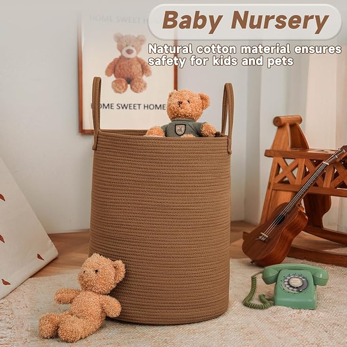 JMvicyroam Large Woven Laundry Basket Hamper,80L Cotton Rope Storage Bin for Blankets,Toys and Clothes,Decorative Tall Nurser