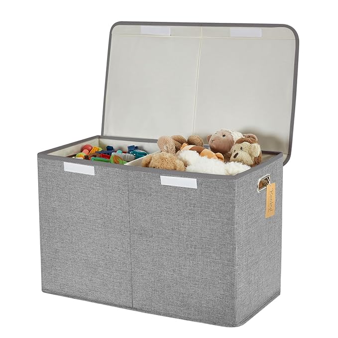 Large Toy Storage Box with Lid, Collapsible Toys Storage Organizer Bins with Dividers and Handles, Storage Chest Bin for Kids