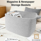 96L Large Blanket Basket,24"x16"x15"Rectangle Storage Bin with Handles,Woven Rope Laundry Basket for Toys, Clothes,Magazines,