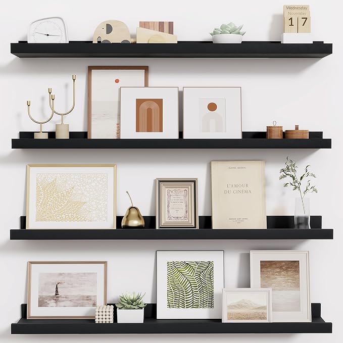 Fun Memories Picture Ledge Shelf - 30 Inches Floating Shelves Set of 4 - Floating Shelves with Lip for Storage - Wood Bookshe