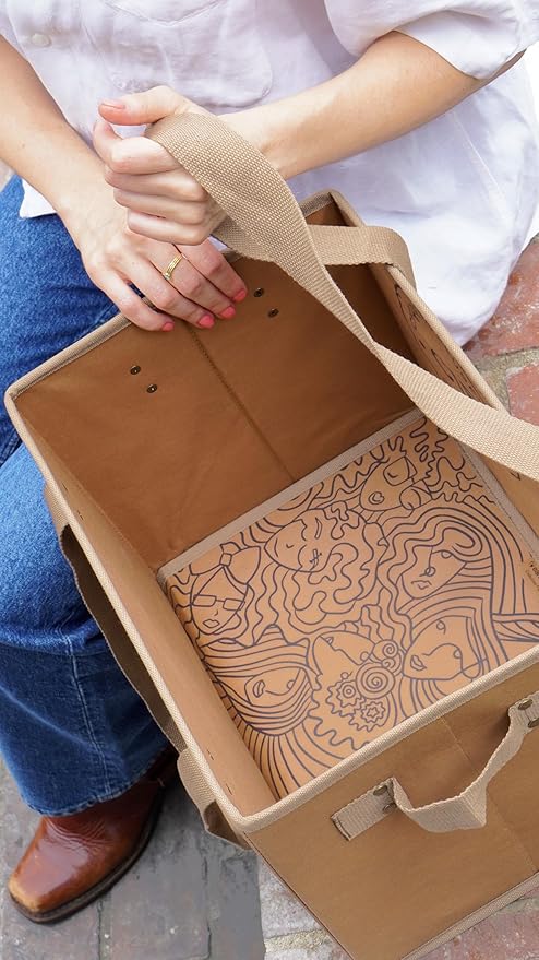 Earthwise Deluxe Collapsible Reusable Shopping Box Bag Set with Reinforced Bottom Wavy Friends Design Storage Boxes Bins Cubes Washable Paper (Set of 2)
