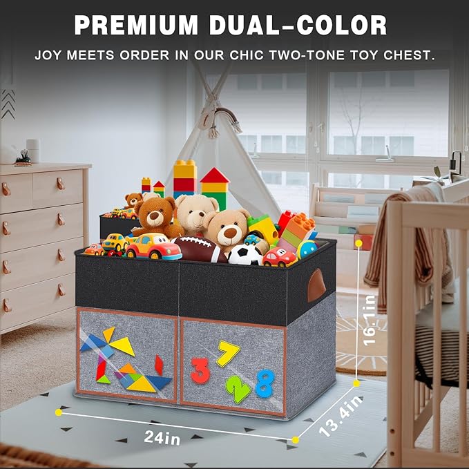 1 Pack Large Toy Storage Box with Clear Lids Collapsible Toy Organizer Chest with Adjustable Dividers Kids Storage Bin Basket