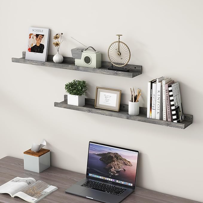 36 Inches Floating Shelves for Wall, Solid Pine Wood Picture Ledge Shelves, Wall Shelves with Lips, Nursery Book Shelves for 