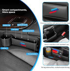 2 PCS Car Seat Gap Filler Organizer, Thickened Anti-Slip Leather Car Seat Crevice Storage Box with Cup Holder for BMW X3 X5 X7 X1 X6 X4 X1 X2 3 4 5 7 1 2 Accessories, with Sporty M 3-color logo