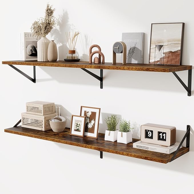 48inch Floating Shelves for Wall,10" Deep Floating Shelves with Metal Brackets,Wall Mounted Hanging Floating Shelf,Wide Displ