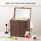 Frebeauty Large Jewelry Box,6-Tier PU Leather Jewelry Organizer,Multi-functional Storage Case with Mirror,Accessories Holder 